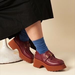 Chunky Burgundy Platform Loafers